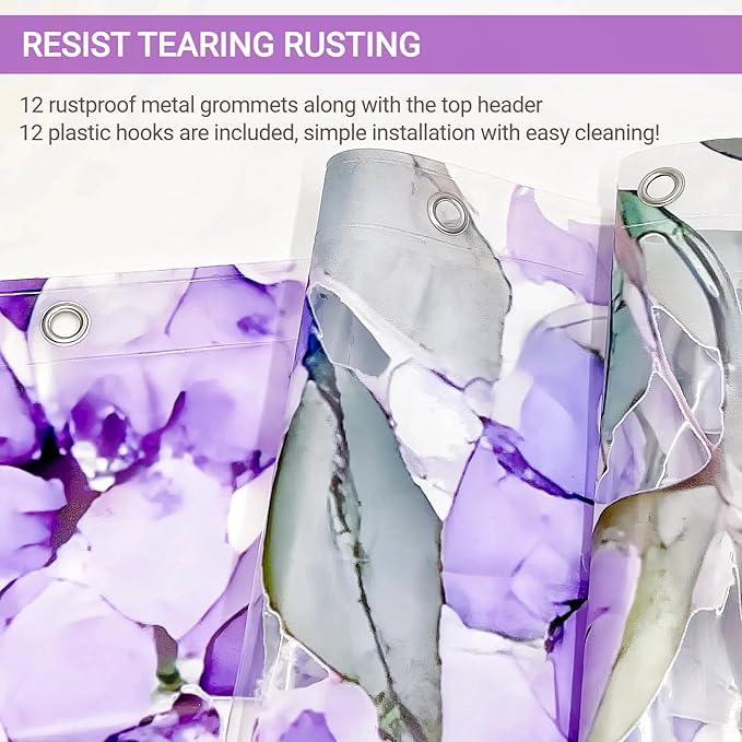 Clear Purple Floral Lavender Butterfly Shower Curtain, Plastic Transparent Cute Pretty Flower Decorative Aesthetic Shower Curtains for Bathroom, 72x72 Weighted Magnetic Shower Curtain Liner with Hooks - ModernBath