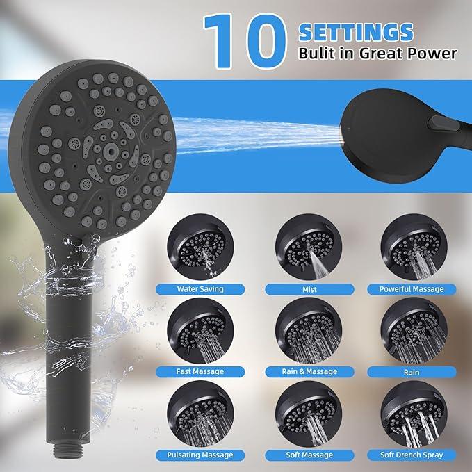 All Metal Shower Head, 8" High Pressure Rainfall/Handheld Shower Combo with 11" Extension Arm, 10-Spray Handheld Showerhead, 71" Long Hose, 3-Way Diverter Valve, Oil Rubbed Bronze - ModernBath