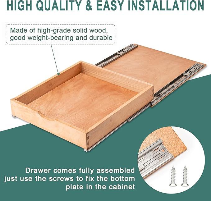 Fully Assembled Pull Out Cabinet Drawer, Wood Pull Out Cabinet Organizer, Soft Close Slide Out Pull Out Drawers for Kitchen Cabinets, Fast and Easy DIY Installation, 21”W x 21”D - ModernBath