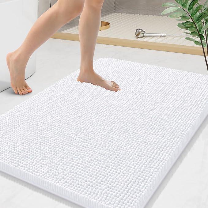 Arotive Bathroom Rugs 36x24, Extra Soft Absorbent Shaggy Chenille Bath Rugs, Machine Washable Rubber Backing Non-Slip Bath Mats for Bathroom Floor Tub and Shower, Home Decor Accessories, White - ModernBath
