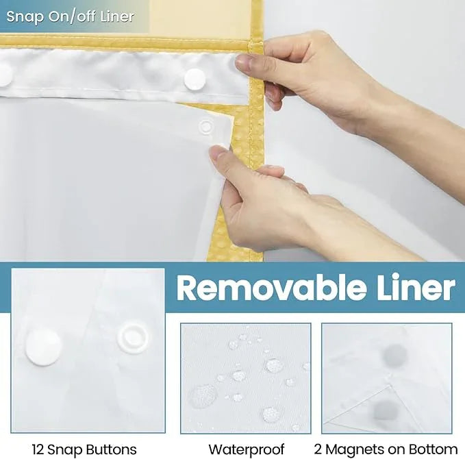 EUTXL Yellow No Hook Shower Curtain with Snap in Liner,230GSM Waffle Weave Shower Curtains for Bathroom,71W x 74H - ModernBath