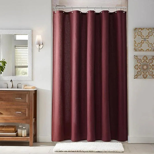 Naturoom 54 Inch Shower Curtain - Stall Narrow Half Linen Ultra Thick Fabric Shower Curtain Set with Hooks, Boho Farmhouse Rustic RV Camper Bath Curtains for Bathroom, Burgundy, 54x78 - ModernBath