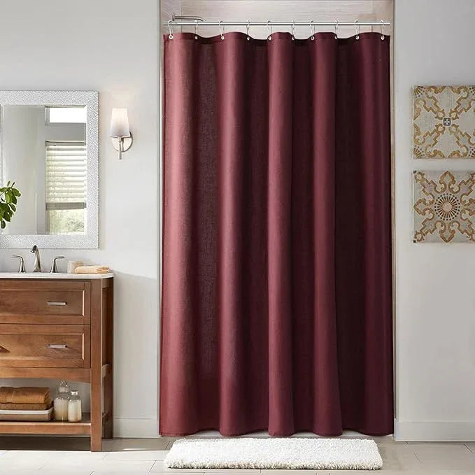Naturoom Burgundy 60 Inch Shower Curtain - Stall Narrow Half Linen Ultra Thick Fabric Shower Curtain Set with Hooks, Boho Farmhouse Rustic RV Camper Bath Curtains for Bathroom, 60x72 - ModernBath