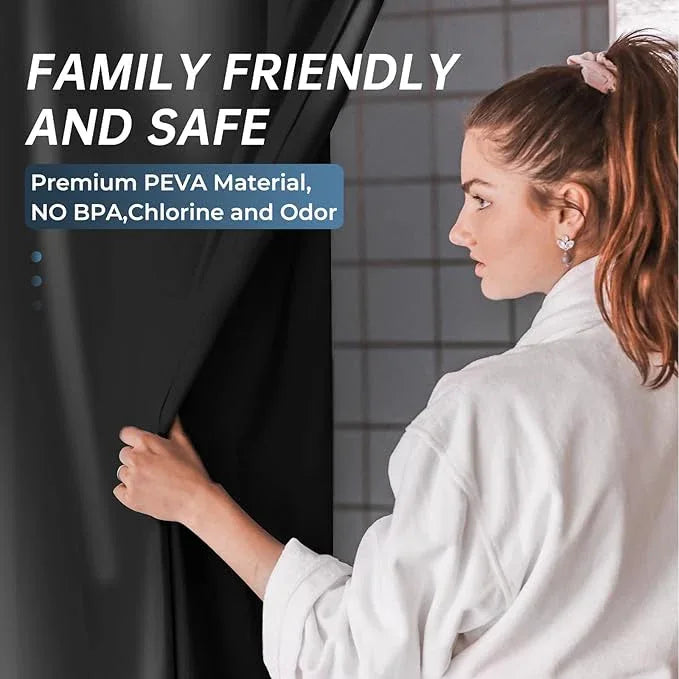 AmazerBath Plastic Shower Curtain Liner, 72 x Inches EVA 8G Heavy Duty Black Waterproof Weighted Thick Bathroom with 3 Clear Weights and 12 Rustproof Grommet Holes - ModernBath