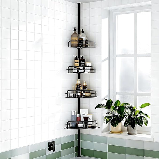 Corner Shower Caddy Tension Pole 4-Tier Bathroom Organizer, Height-adjustable bathroom shelf, Stainless Steel Corner Shower Shelf 33.6-124.6 inchs (33.6-124.6 inchs)
