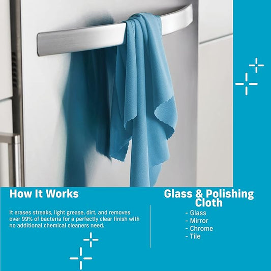 E-Cloth Glass & Polishing Cloths, Premium Microfiber Glass Cleaner, Great for Windows, Glass and Mirrors, Washable and Reusable, 100 Wash Guarantee, Assorted Colors, 1 Pack