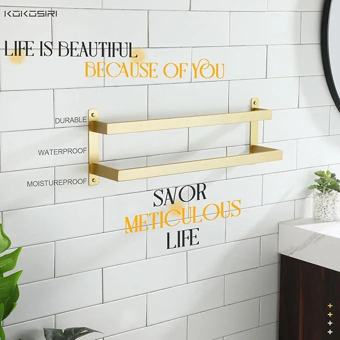 KOKOSIRI Bath Towel Bars Bathroom 2-Tiers Ladder Brushed Gold Towel Rails 24 Inches Towel Holders Wall Mounted Towels Shelves Rack Stainless Steel, B5008BG-L24 - ModernBath