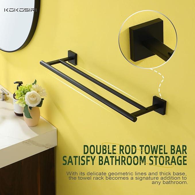 KOKOSIRI Towel Rails Bathroom Double Towel Bars Matte Black 20 Inch Towel Holder for Bath Cabinet Kitchen Wall Mount Stainless Steel B5005BK-L20 - ModernBath