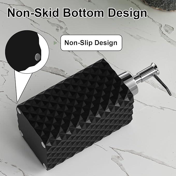 Bathroom Accessories Set Resin 6PCS, Square Toothbrush Holders Set Complete with Soap Dispenser, Vanity Tray, Tumbler, Cups and Cotton Swab Jars (Black Diamond, Resin Bath 6 PCS) - ModernBath