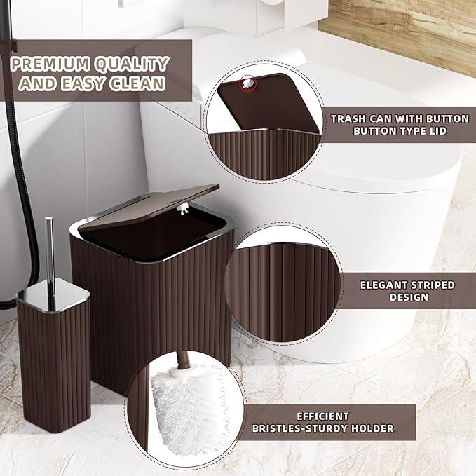 XLHOMO Bathroom Accessories Set - 25PC Bathroom Sets with Shower Curtain and Rugs, Brown Bathroom Accessories, Bathroom Accessory Set, Brown Shower Curtain Set, Trash Can & Soap Dispenser - ModernBath