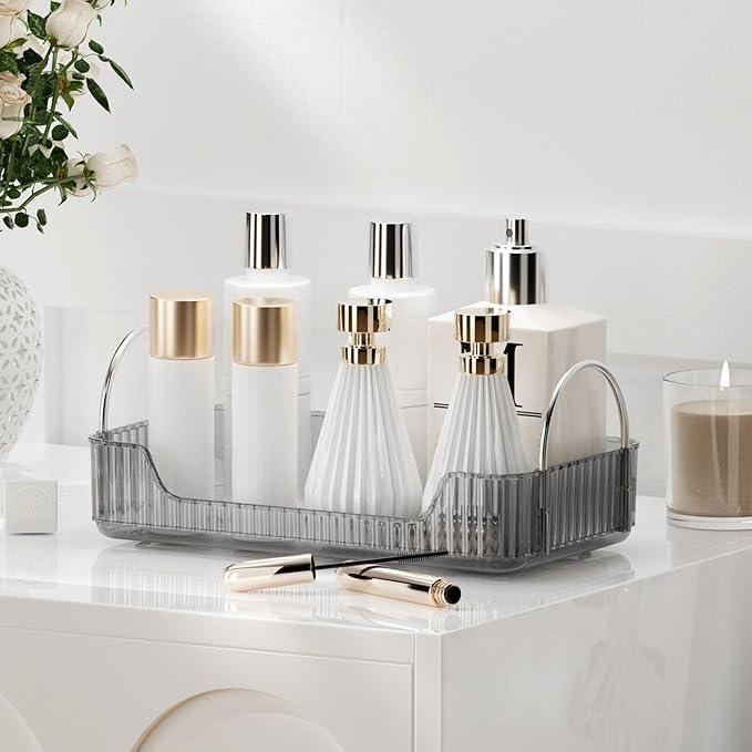 YCIA&DONE Bathroom Organizer Countertop, Makeup Storage, Skincare Cosmetic Tray Shelf, Perfume Holder Rack for Vanity Counter, Large Capacity, Easy to Install, Clean, 1 Tier, Smoky Gray - ModernBath