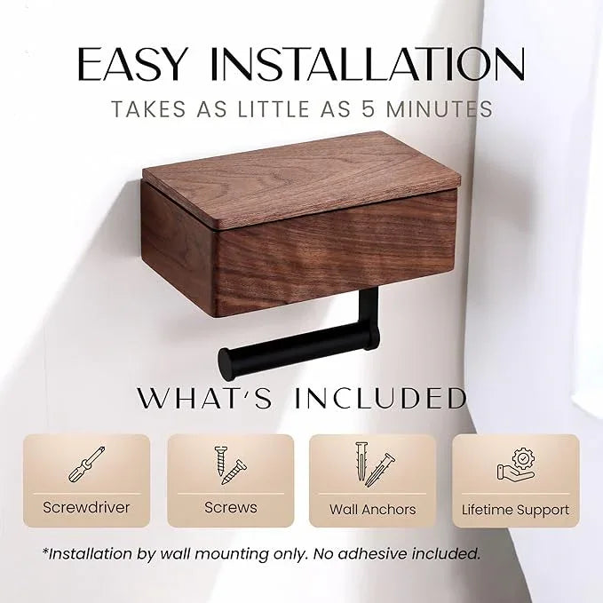 Day Moon™ Wood Toilet Paper Holder with Shelf, Wipe Holder for Bathroom, Flushable Wipes Dispenser, Toilet Paper and Wipes Holder - Toilet Paper Holder with Storage, Toilet Paper Holder Wall Mount - ModernBath