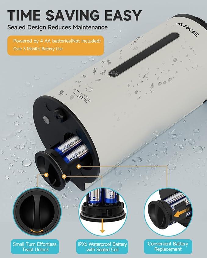 AIKE Wall Mount Automatic Foam Soap Dispenser 25 OZ Commercial Large Capacity Stainless Steel Model AK1205FA(Matte White) - ModernBath