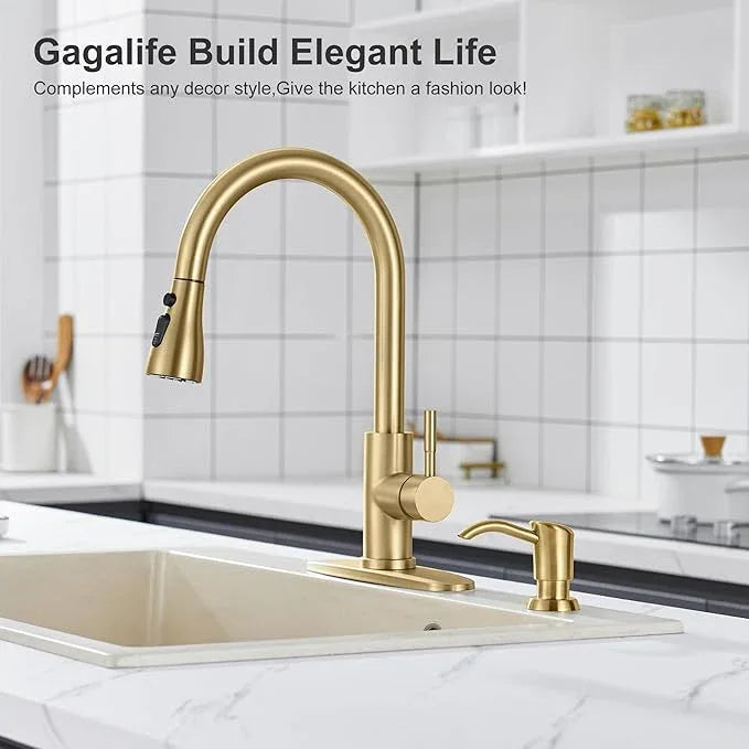 GAGALIFE Built in Counter Soap Dispenser for Kitchen Sink and Extension Tube Kit, Anti-Leakage Upgrade with 40" Tube No More Top Refill, Brushed Gold - ModernBath