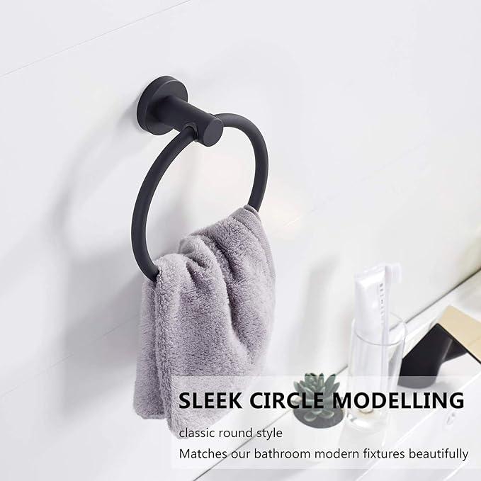 BGL 304 Stainless Steel Towel Ring Hanging Round Simple Black Towel Circular Holder - ModernBath