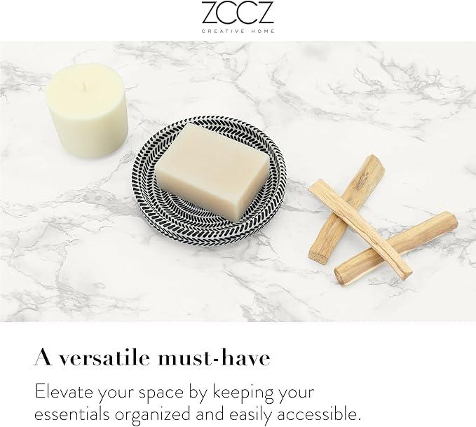 ZCCZ Black and White Bathroom Accessories Set, 4 Pieces - Toothbrush Holder, Soap Dispenser, Vanity Tray, Tumbler - Countertop Organizer for Bathroom Decor - Modern Accessory Set for Home and Office - ModernBath