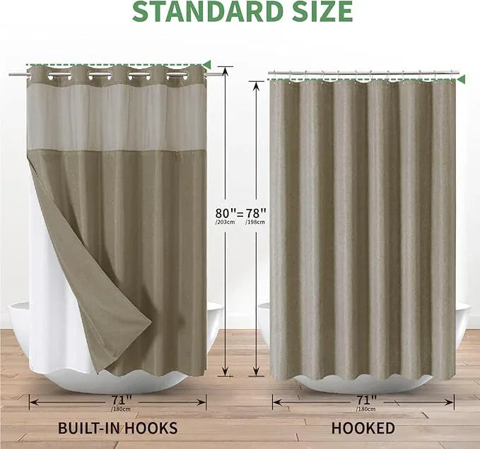 eachope Long No Hook Shower Curtain with Snap-in Fabric Liner Set,Slub Textured Fabric Shower Curtains for Bathroom,Hotel Style Modern Shower Curtain,Water Repellent & Washable,71x80(78),Tan/Khaki - ModernBath