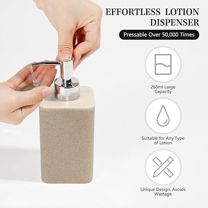 YMXYJM Bathroom Accessories Set, 4 Pcs Bathroom Accessory Set, Soap Dispenser, Toothbrush Holder, Qtip Holder Set, Bathroom Sets Complete, Bathroom Sink Set for Modern Home, Beige - ModernBath