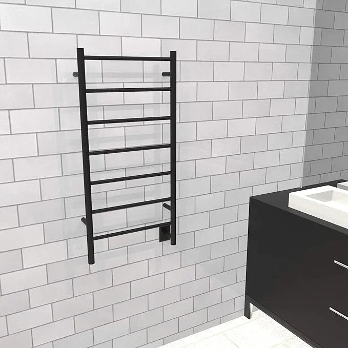 Amba Jeeves FSMB Model F-Straight 7-Bar Hardwired Towel Warmer in Matte Black - ModernBath