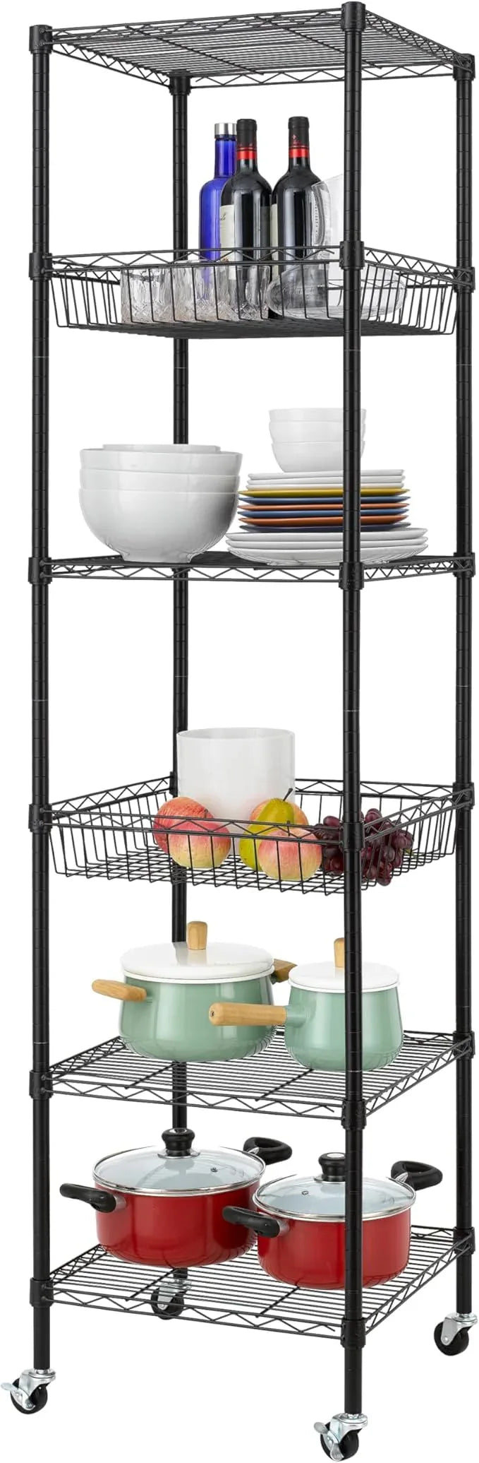 Finnhomy Heavy Duty 6 Tier Wire Shelving Unit with Wheels 18x18x72-inches 6 Shelves Metal Storage Rack Thicken Steel Tube, Adjustable Shelving Rack for Kitchen Bathroom Office, NSF Certified, Black - ModernBath