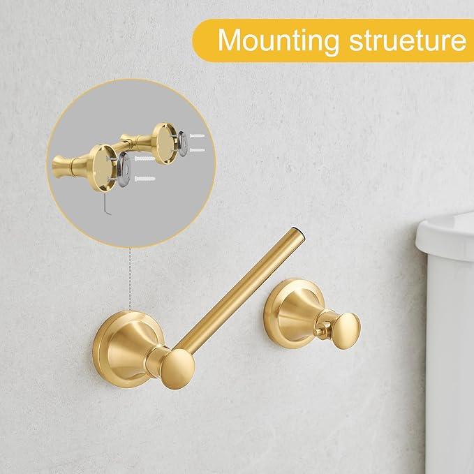 BESy Wall Mounted Toilet Paper Roll Holder Rustproof Tissue Paper Holder Bathroom Flexible Pivoting Tissue Handle Toilet Tissue Roll Holder, Brushed Gold, Stainless Steel - ModernBath