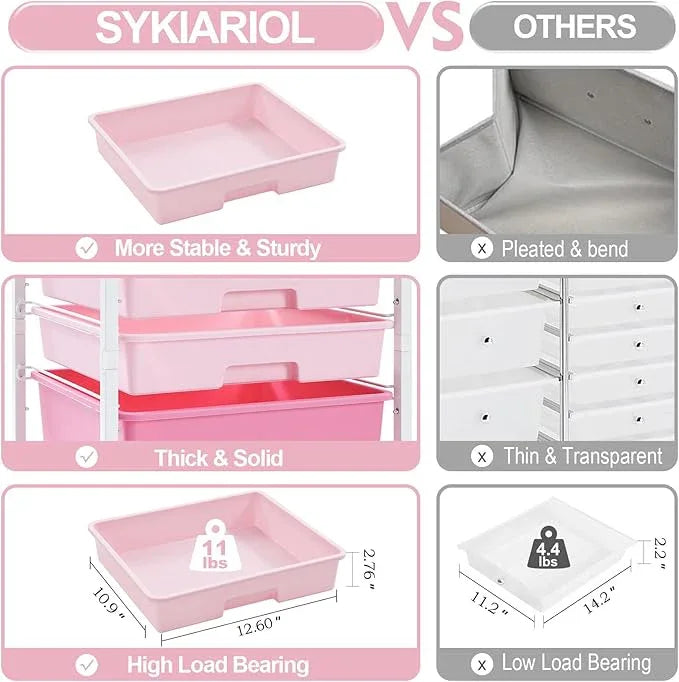 Rolling Cart with Drawers,Storage Cart with 8 Drawers and Wooden Tabletop,Utility Cart for Living Room,Classroom, Bedroom,Bathroom,Dorm,Office,Rose Pink - ModernBath