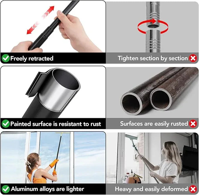 Shower Squeegee with Long Handle, 15-51" Telescopic Squeegee for Window Cleaning, Window Squeegee for Glass Doors, Extendable Window Cleaner Tool for Tile Walls, Sliding Door, Floor, Car Windshield-GD - ModernBath