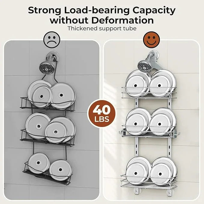 Orimade Aluminum Hanging Shower Caddy Over Head, Adjustable Anti-Slip Bathroom Shelves with Hooks, Rustproof Shower Organizer Storage Rack, Silver 3 Tier - ModernBath