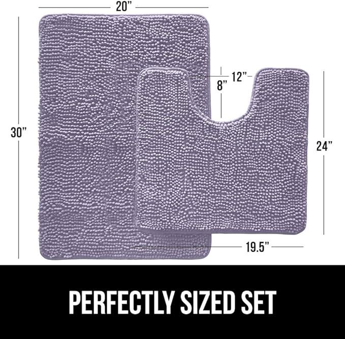 GORILLA GRIP Bathroom Rug Sets, Soft Chenille 2 Piece Area Rugs Set, Toilet Base Mat and 30x20 Carpet, Absorbent Microfiber Washable Mats Dry Quickly, Home Décor and Bath Room Accessories, Lt Purple - ModernBath
