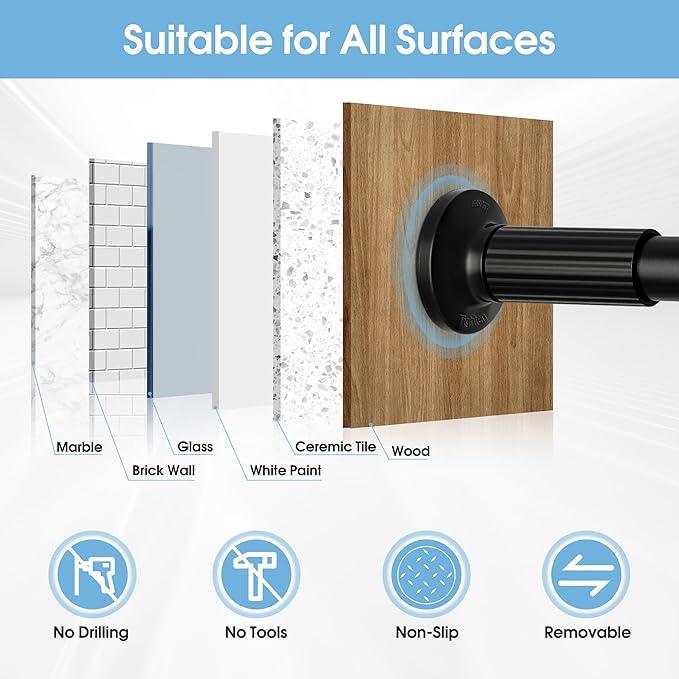 Tension Curtain Rod 51–168 In (4.25–14 ft),Extra Long Outdoor Curtain Rod for Window or Bathroom Patio,Easy to Install No Drilling Never Rust,Heavy Duty Adjustable Spring Shower Rod - ModernBath