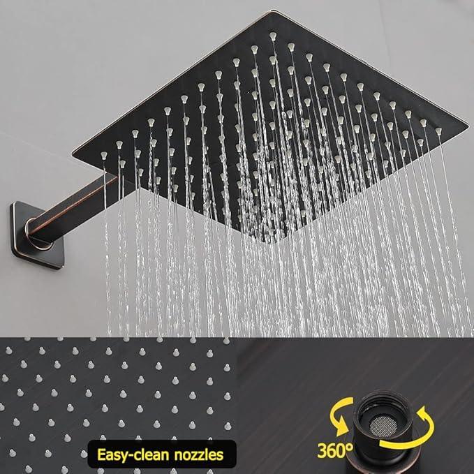 JingGang Oil Rubbed Bronze Shower System 10 Inch Bathroom Luxury Rain Mixer Shower Combo Set Wall Mounted Rainfall Shower Head and Handheld System Shower Faucet Rough-in Valve Body and Trim Kit - ModernBath