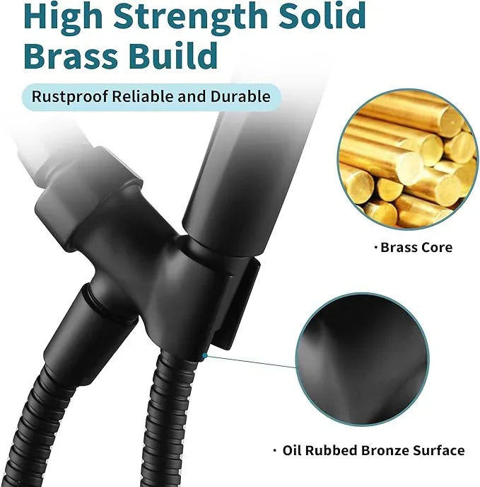 BRIGHT SHOWERS All Metal Handheld Shower Head Holder, Adjustable Shower Arm Mount with 360 Degree Rotatable Brass Ball Joint and Hose Connector, Universal Wall Hook Bracket, Matte Black - ModernBath