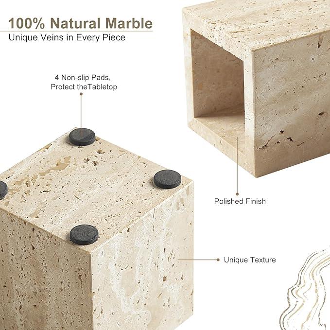 Real Natural Travertine Marble Toothbrush Holder & Pen Holder & Makeup Brush Holder & Utensil Holder, Genuine Stone Rectangular Bathroom Tumbler Cup, Durable Office & Home Countertop Organizer - ModernBath