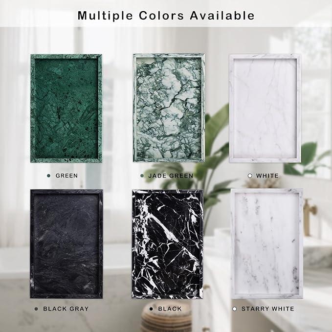Homaura Marble Bathroom Tray for Countertop & Home Decor, Natural Decorative Marble Tray for Jewelry & Perfume Organizer, Luxury Stone Vanity Trays for Dresser, Kitchen Counter, 12" x 8", White - ModernBath