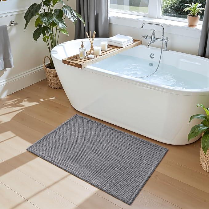 DEXI Bathroom Rugs 24x36, Non Slip Washable Bath Mat, Absorbent Chenille Bathmat, Ultra Soft Thick Carpet for Tub Shower Floor, Grey - ModernBath