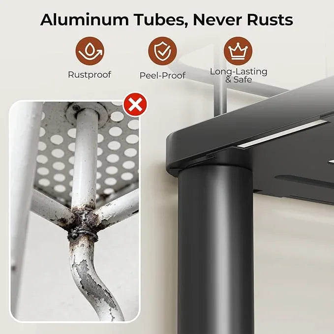 Orimade Rustproof 2 Tier Floor Standing Corner Shower Caddy Organizer with Toothbrush Holder, Large Spacing Floor Shower Shelf Rack Storage Stands with Hooks for Bathroom Kitchen, Black - ModernBath