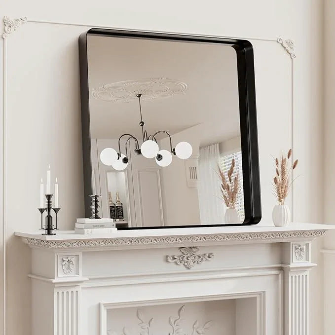 Koonmi Black Wall Mirror for Bathroom, 30x30 Inch Matte Deep Framed Rounded Rectangle Vanity Mirror for Farmhouse Living Room, Tempered Glass, Anti-Rust, Vertically or Horizontally - ModernBath