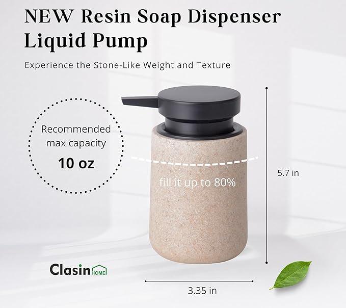 Clasin Home 3 Pcs Bathroom Accessories Set, Liquid Soap Dispenser with Large Pump, Toothbrush Holder Cup and Soap Dish, Sandstone Texture Bathroom Counter Set for Modern Home (Beige) - ModernBath