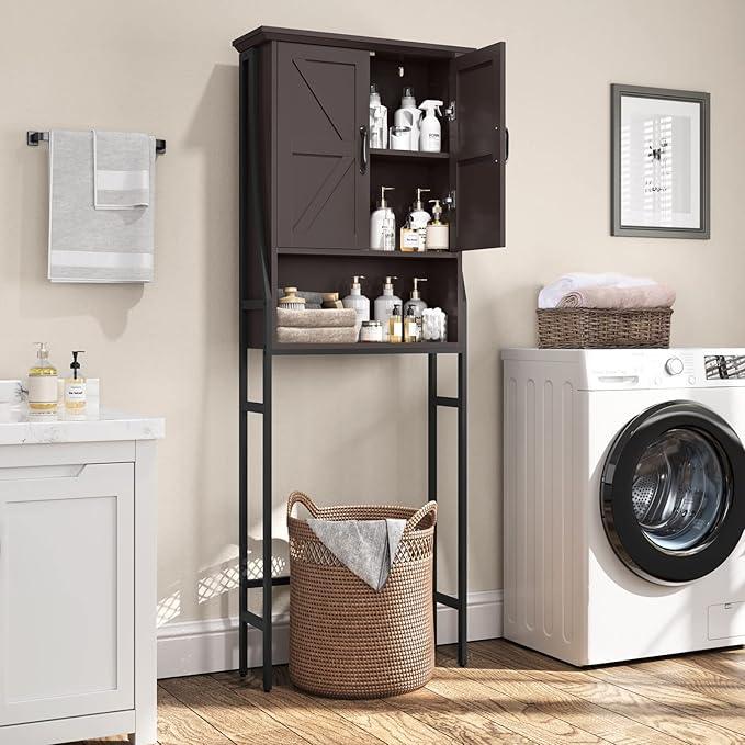 Over The Toilet Rack for Bathroom, Over The Toilet Storage Cabinet, Over Toilet Bathroom Organizer with Double Barn Doors Space Saver Rack Above Toilet Storage Cabinet (Espresso) - ModernBath