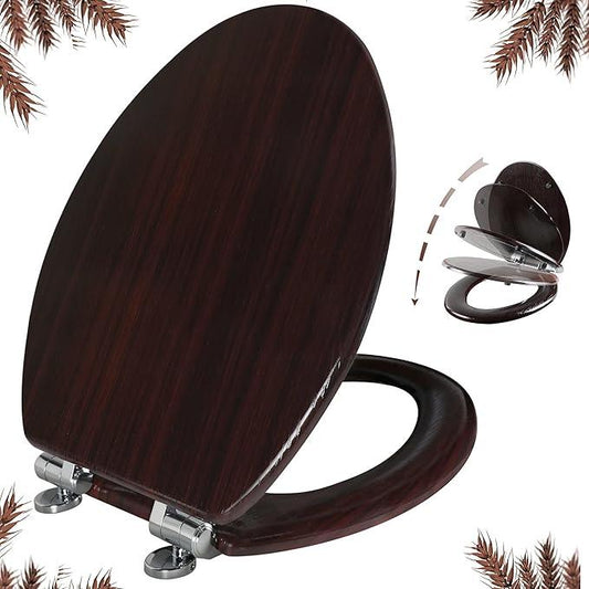 Elongated Toilet Seat Molded Wood Toilet Seat with Quietly Close and Quick Release Hinges, Easy to Install also Easy to Clean by Angol Shiold (Elongated, Dark Brown) - ModernBath