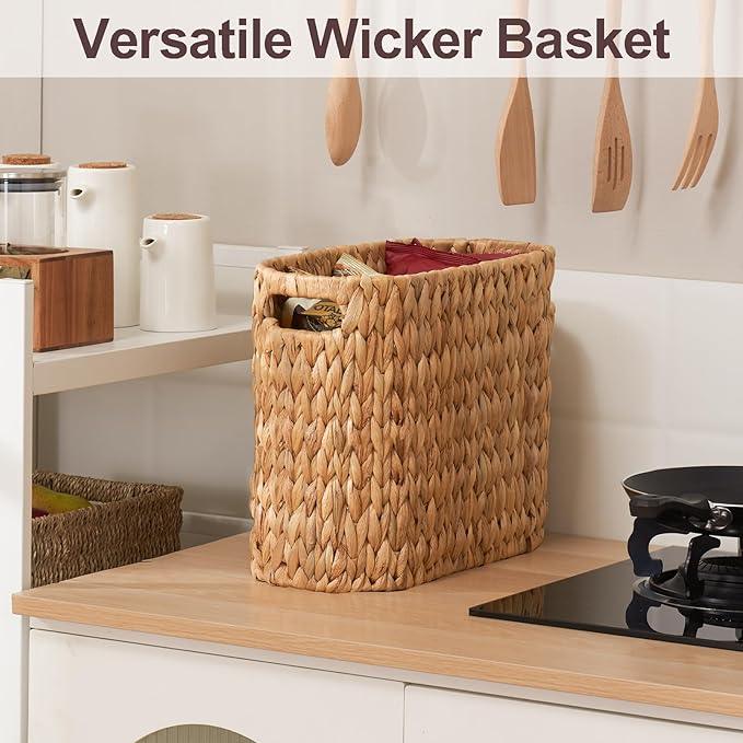 FairyHaus Wicker Toilet Paper Storage Basket with Buit-in Handles, 9 Rolls Natural Water Hyacinth Toilet Paper Holder Stand with Storage, Freestanding Handwoven Toilet Paper Holder Basket for Bathroom - ModernBath