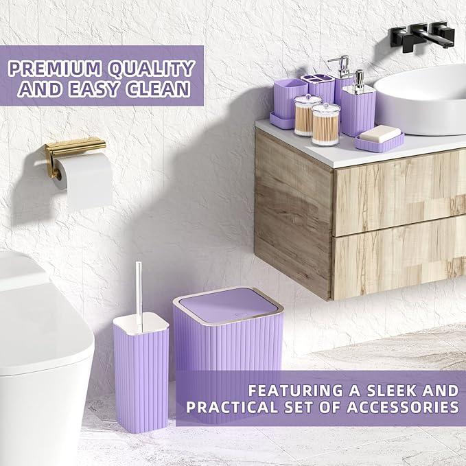 XLHOMO Bathroom Accessories Set - 25PC Bathroom Sets with Shower Curtain and Rugs, Purple Bathroom Accessories with Trash Can, Soap Dispenser, Soap Dish & Toilet Brush - ModernBath