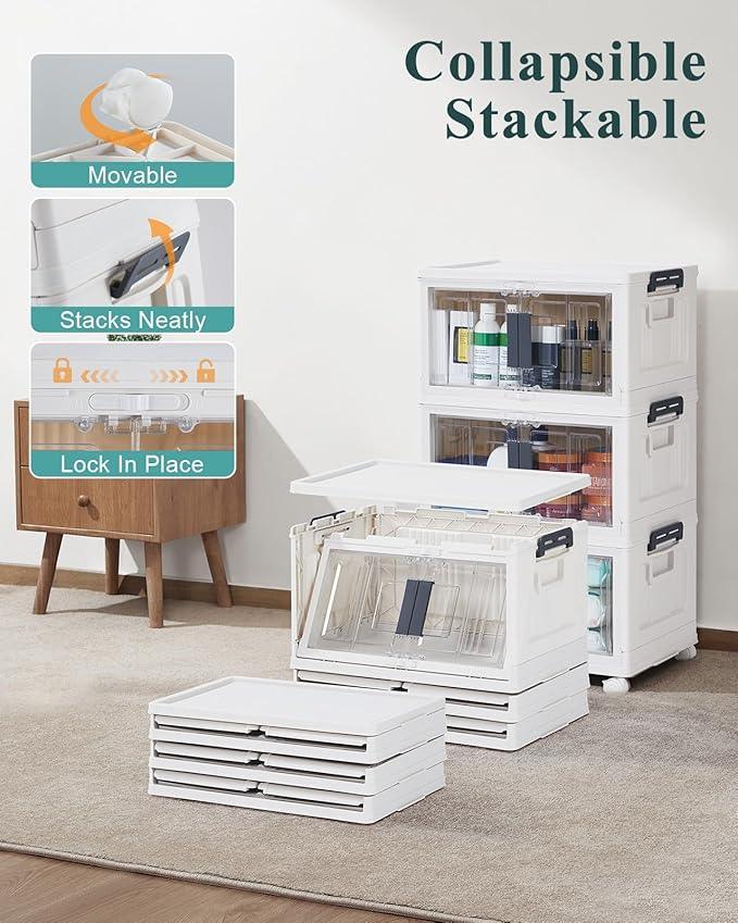 OlarHike 23QT Stackable Storage Bins with Lids - Folding Storage Box with Doors and Wheels, Collapsible Plastic Storage Bins for Closets and Organization, Christmas Gifts, 3 Pack Cubes - ModernBath