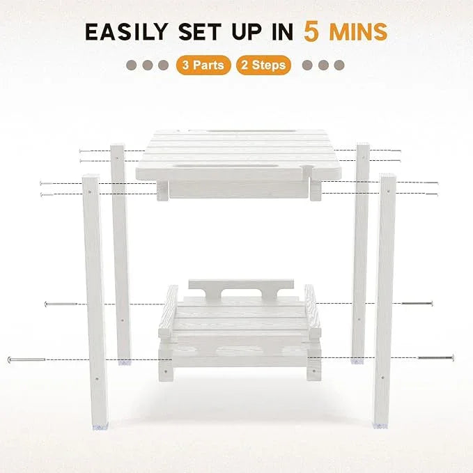 NALONE Shower Bench, HDPE Shower Benches with Storage Shelf & Handles, Indoor and Outdoor Use (White) - ModernBath