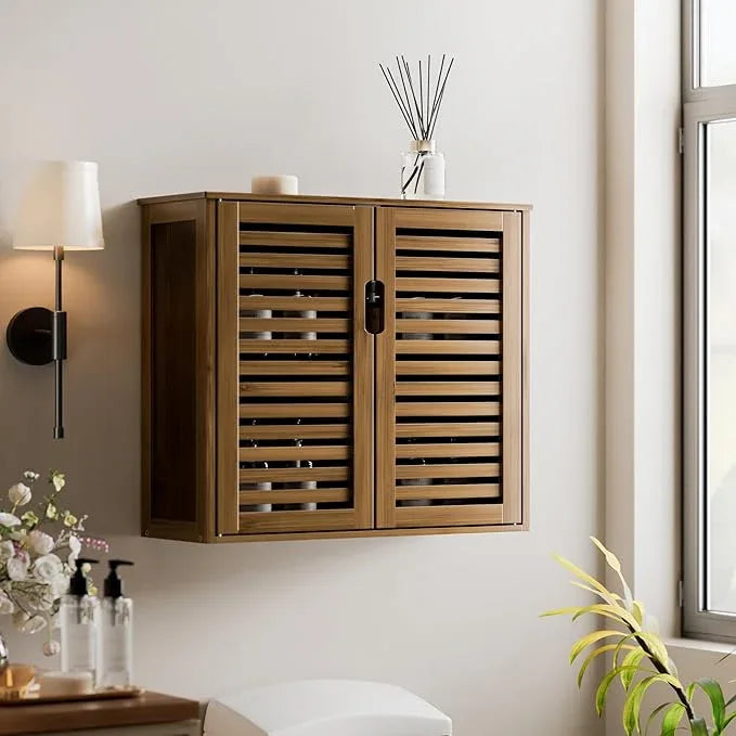 HITNET Medicine Cabinet, Bathroom Storage Cabinet Wall Mounted, Over The Toilet Space Saver Organizer with Doors and Bamboo Shelves, Walnut - ModernBath