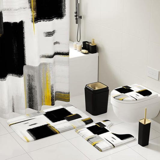 XLHOMO Bathroom Accessories Set - 26PCS Black Bathroom Set, Bathroom Accessory Set with Shower Curtain and Rugs and Bathtub Mats for Home