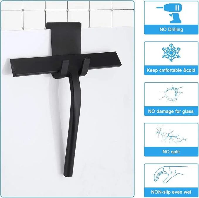 Anlynwooh All -Purpose Silicone Shower Squeegee for Shower Glass Door with Hook, Bathroom Accessories for Window Mirror Tile Car Shower Walls,Household Shower Cleaner Tool (Black, 9 inch(1 Hook) - ModernBath