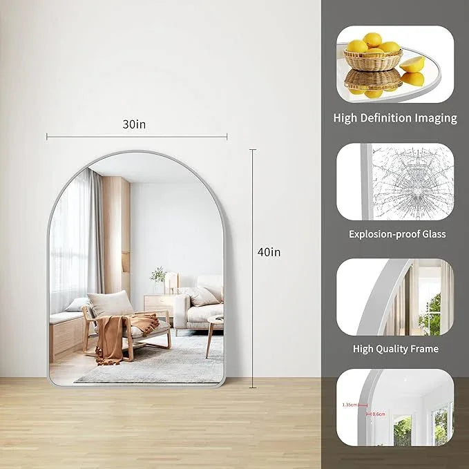 FORBATH Arched Bathroom Mirror 40x30 Inch, Silver Arch Wall Mirror with Aluminum Frame, Arched Mirror for Dresser, Fireplace,Entryway,Home Decor,Hanging or Leaning Against Wall - ModernBath