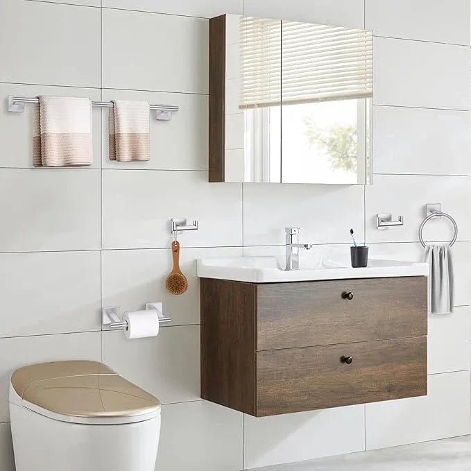 Brushed Nickel Bathroom Hardware Towel Bar Set, 5 Pieces Double Dase Toilet Paper Holder Bathroom Hardware Set, 23.6 Inch Stainless Steel Towel Racks for Bathroom Wall Mounted - ModernBath