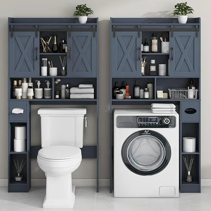 Vabches Over The Toilet Storage Cabinet, Farmhouse Storage Cabinet Over Toilet with Sliding Doors，Home Space-Saving Toilet Rack, for Bathroom, Restroom, Laundry - ModernBath